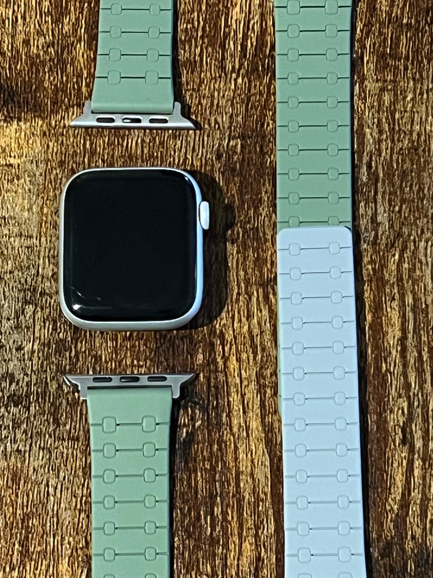 Alpine Green and light gray Soft Silicone Magnetic band