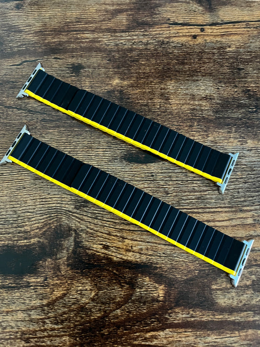 Black & Yellow Soft Silicone Apple Watch Band – Magnetic Closure
